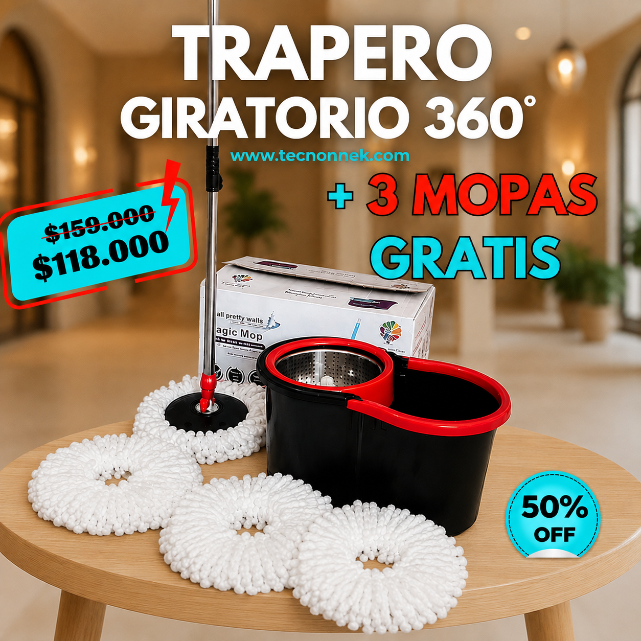 TRAPERO EXCLUSIVO GRANDE 3 MOPAS Trapea sin mojarte las manos, ni tu espalda