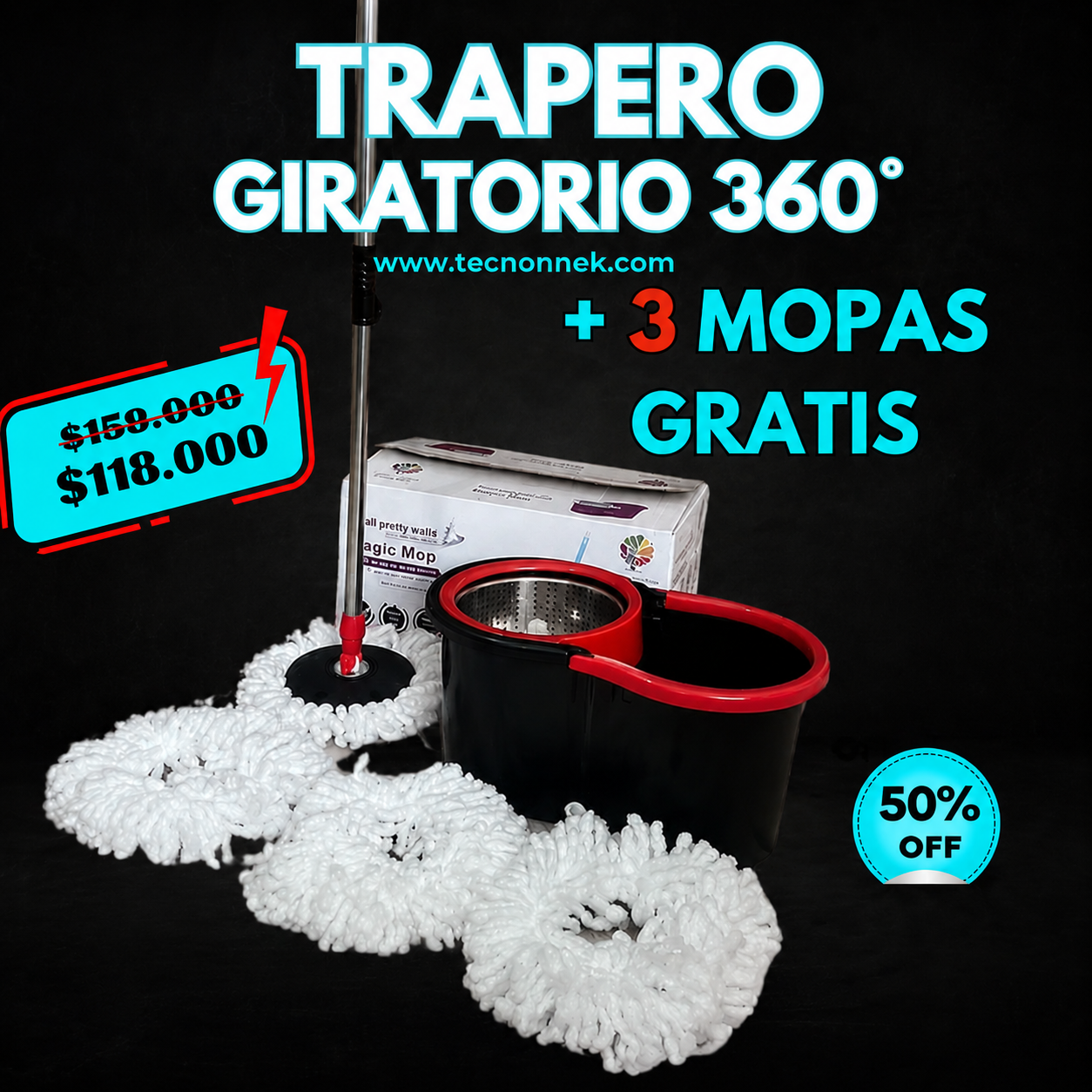 TRAPERO EXCLUSIVO GRANDE 3 MOPAS Trapea sin mojarte las manos, ni tu espalda
