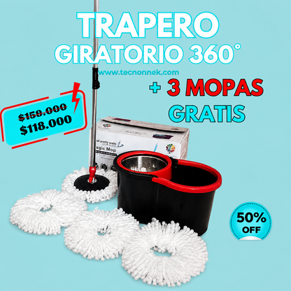 TRAPERO EXCLUSIVO GRANDE 3 MOPAS Trapea sin mojarte las manos, ni tu espalda