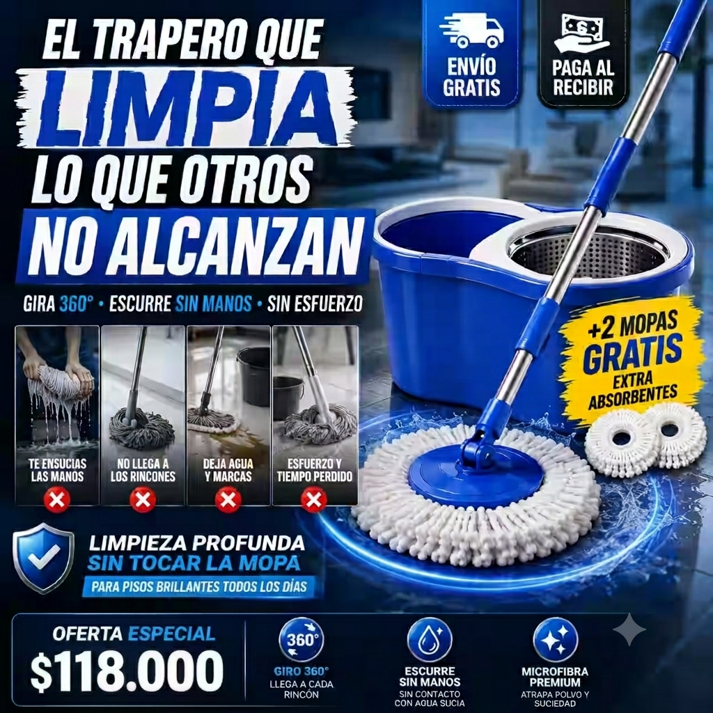 TRAPERO EXCLUSIVO GRANDE 3 MOPAS Trapea sin mojarte las manos, ni tu espalda